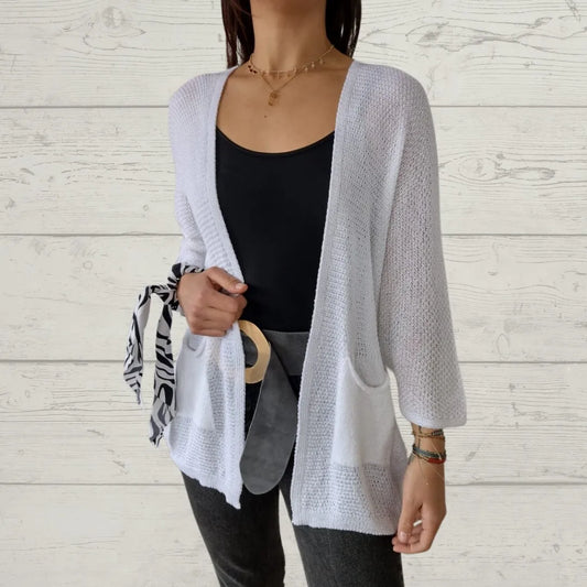 Cardigan à manches 3/4, ouverture sur le devant et poches pour femmes