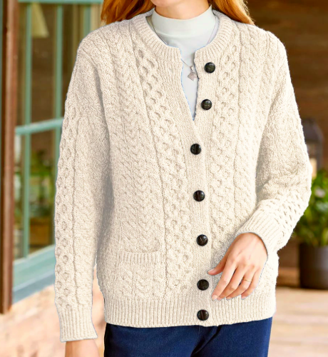 Cardigan boutonné femme en maille torsadée héritage