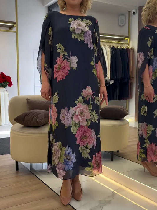 Robe longue trapèze en mousseline à imprimé floral pour femme
