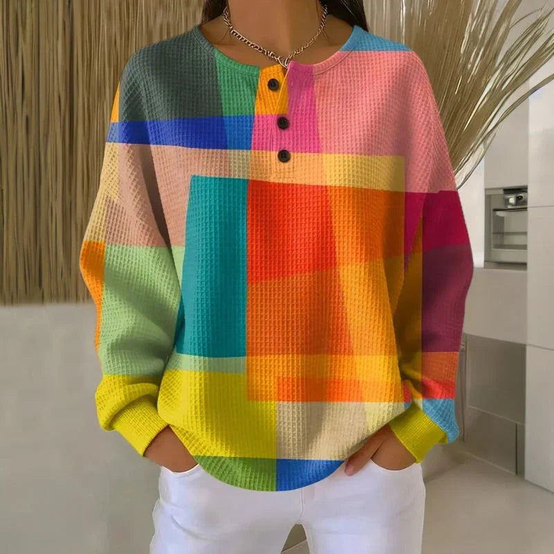 Sweat-shirt rétro à blocs de couleurs pour femme