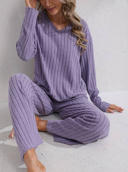 Ensemble de détente côtelé à manches longues pour femme
