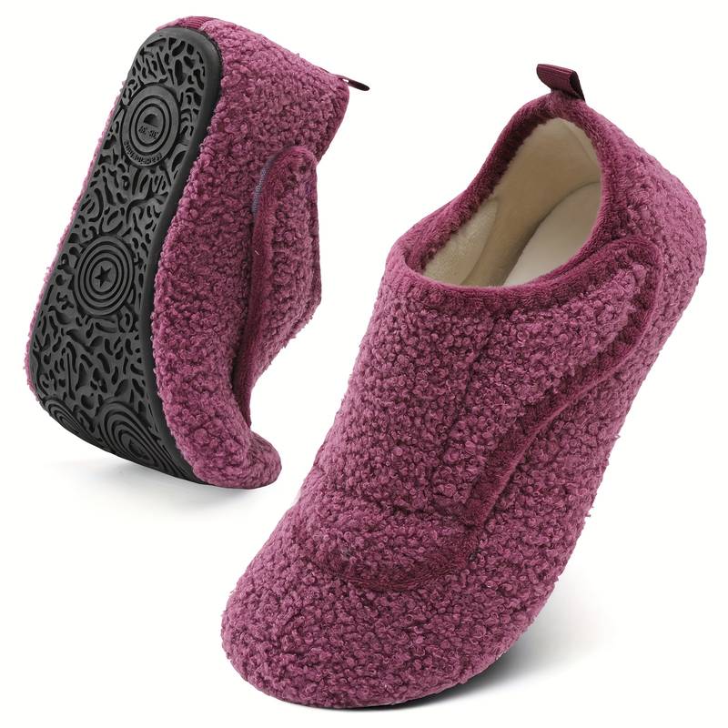 Pantoufles d'intérieur chaudes et ajustables pour femmes, coupe large