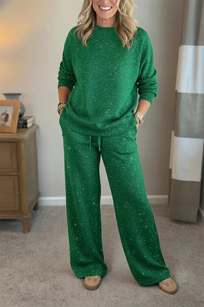 Ensemble détente à jambes larges en jersey scintillant pour femme