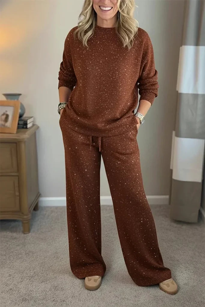 Ensemble détente à jambes larges en jersey scintillant pour femme