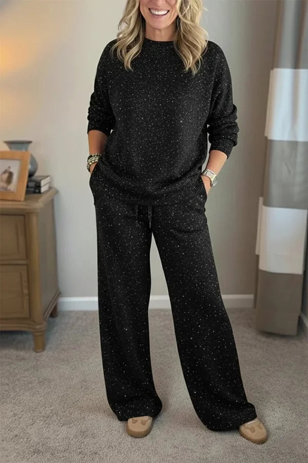 Ensemble détente à jambes larges en jersey scintillant pour femme