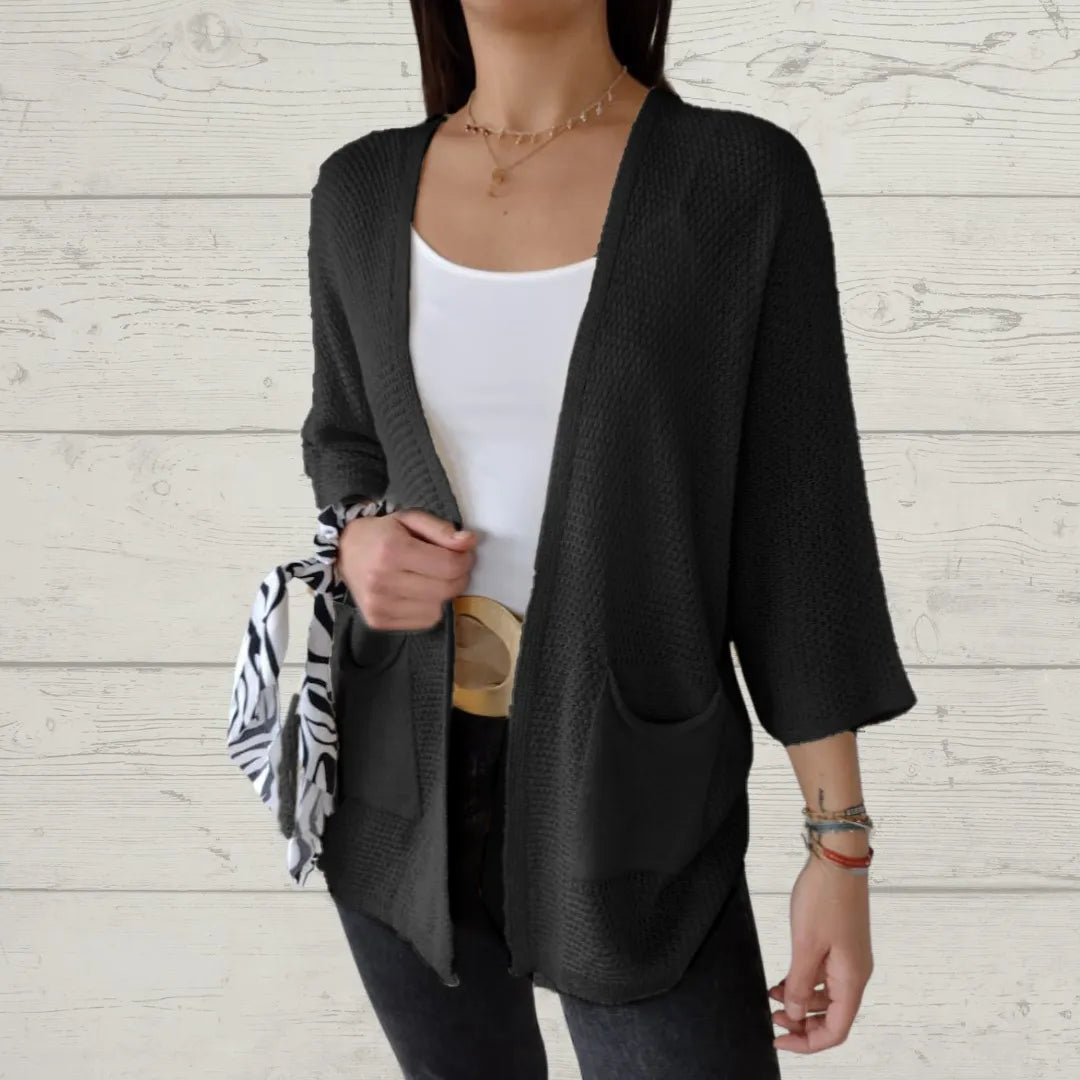Cardigan à manches 3/4, ouverture sur le devant et poches pour femmes