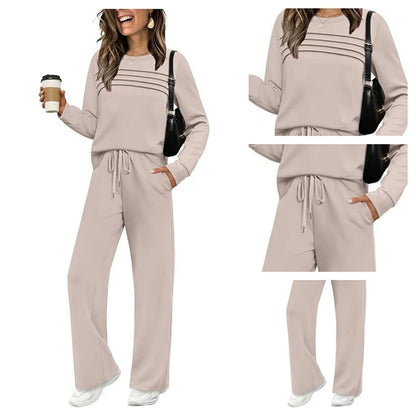 Ensemble de détente pour femme : haut à col rond et pantalon à cordon (court ou long)