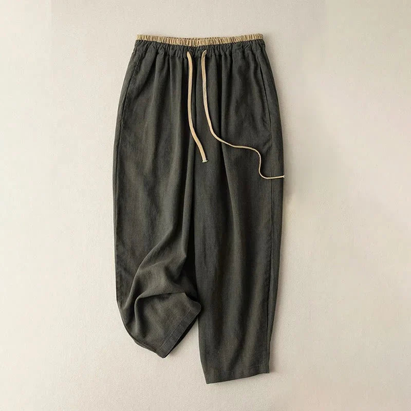Pantalon sarouel en coton et lin à cordon de serrage avec poches pour femme