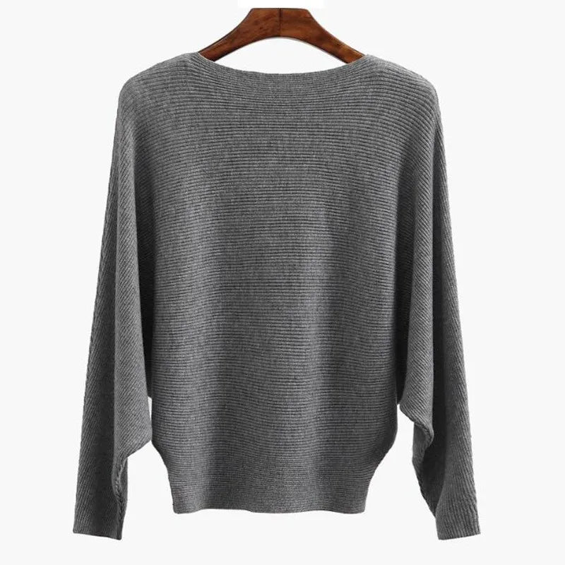 Pull tunique oversize à col bateau et manches chauve-souris en maille côtelée pour femme
