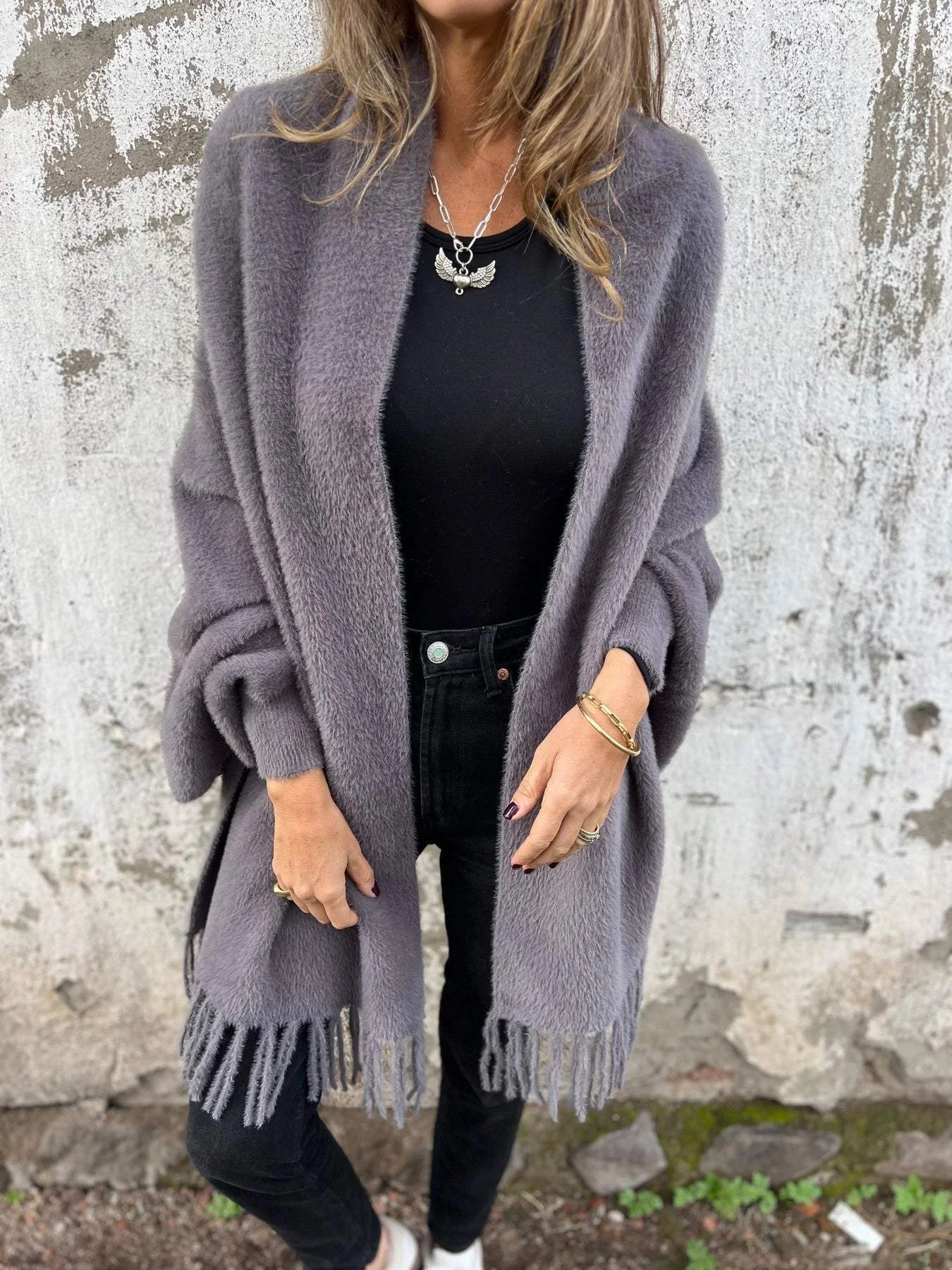 Manteau à manches longues pour femme avec franges, pour tous les jours