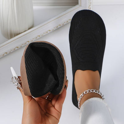 Chaussures plates à enfiler pour femmes, bout rond tressé