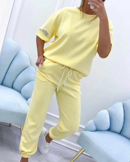 Ensemble Femme Décontracté Haut en Coton Lin et Pantalon Cheville