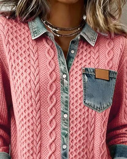 Chemise à boutons en denim à torsades pour femme