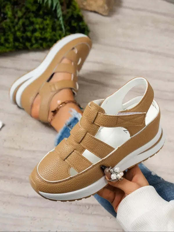 Sandales compensées confortables à bride Velcro pour femmes