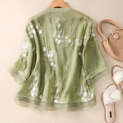 Haut en coton brodé à fleurs pour femme