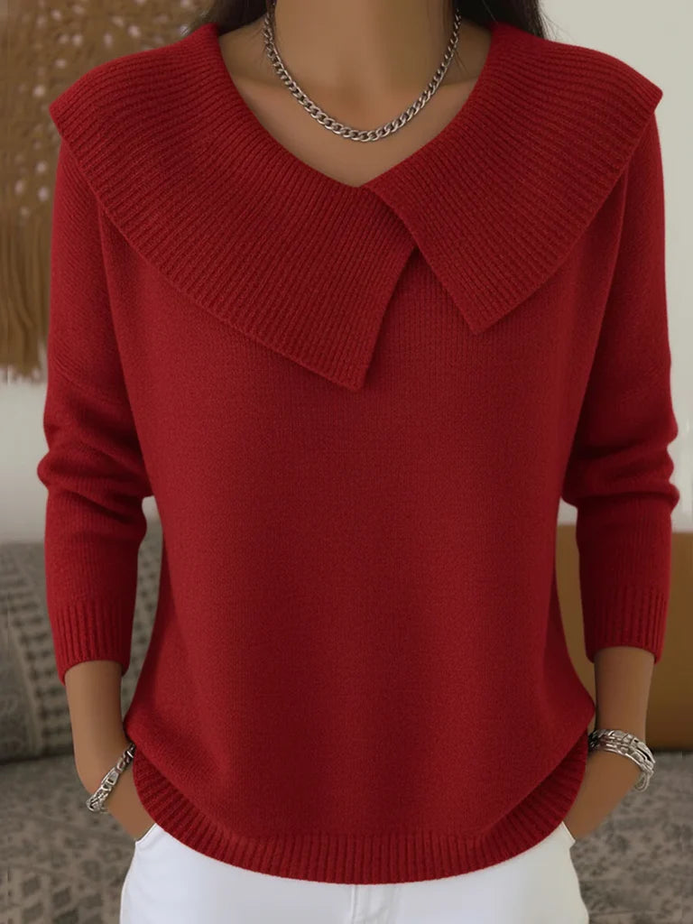 Pull de Noël Femme en Maille avec Col à Revers