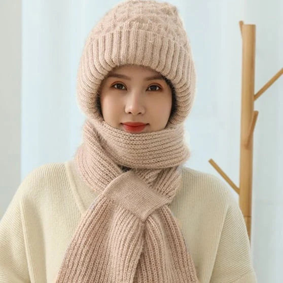 Bonnet et écharpe coupe-vent doublés en polaire pour femme avec protection des oreilles