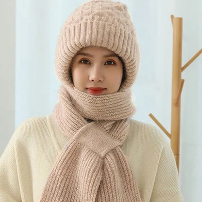 Bonnet et écharpe coupe-vent doublés en polaire pour femme avec protection des oreilles