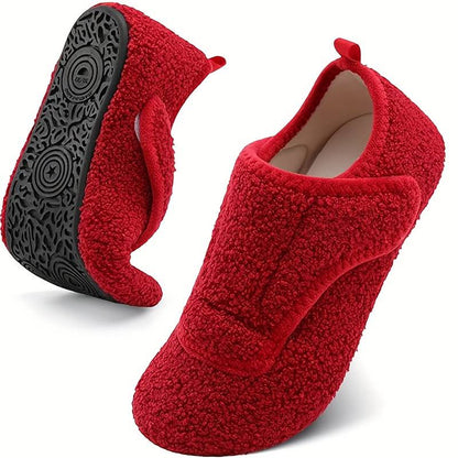 Pantoufles d'intérieur chaudes et ajustables pour femmes, coupe large