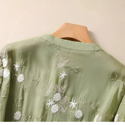 Haut en coton brodé à fleurs pour femme