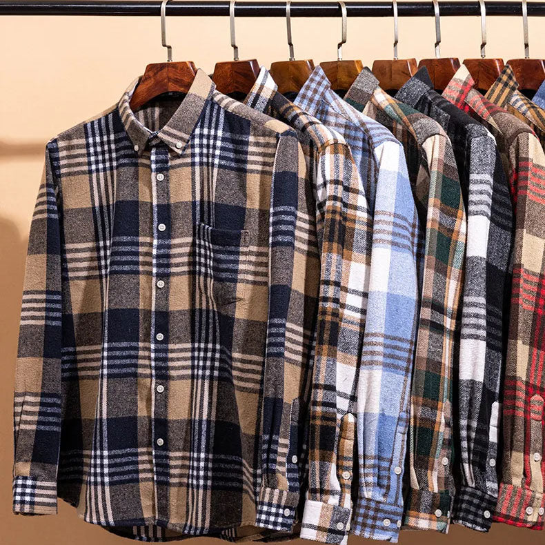 Chemise en flanelle de coton brossé infroissable pour homme