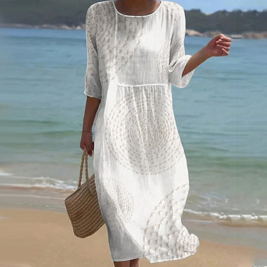 Robe ample mi-longue à imprimé côtier pour femme