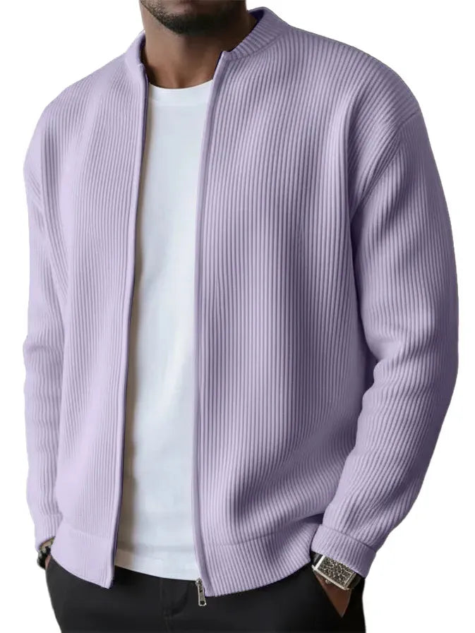 Gilet cardigan boutonné en maille gaufrée côtelée à col montant pour homme