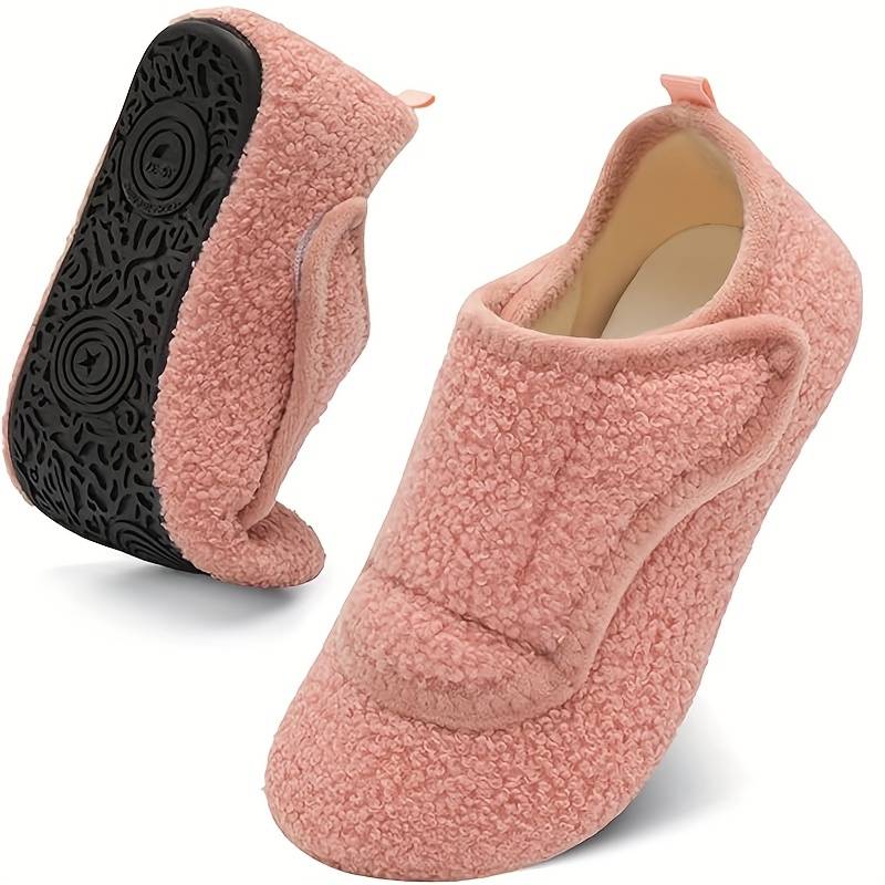 Pantoufles d'intérieur chaudes et ajustables pour femmes, coupe large