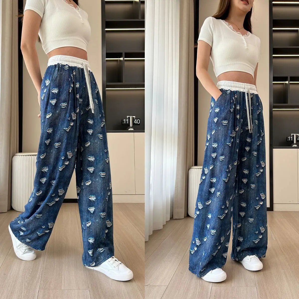 Jean ample à jambes larges et imprimé pour femme