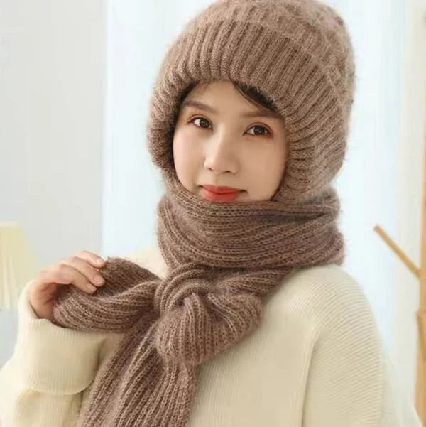 Bonnet et écharpe coupe-vent doublés en polaire pour femme avec protection des oreilles
