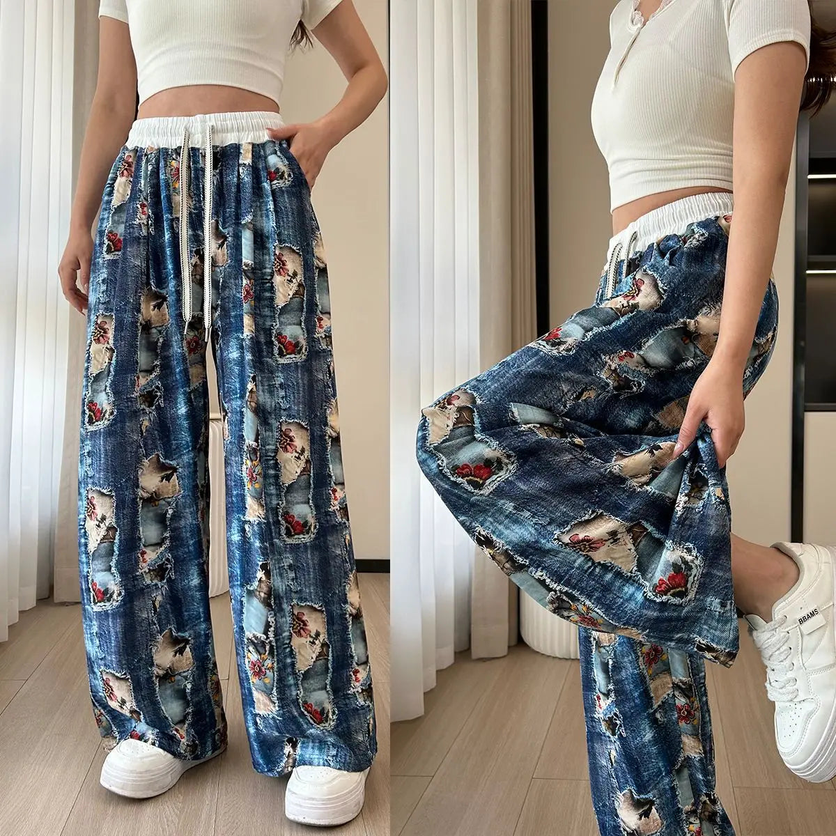 Jean ample à jambes larges et imprimé pour femme
