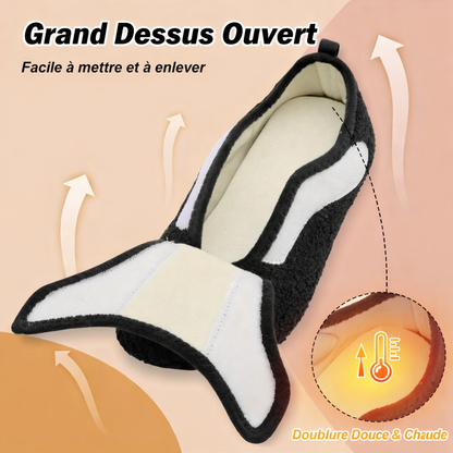 Pantoufles d'intérieur chaudes et ajustables pour femmes, coupe large