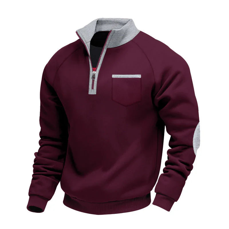 Pull confortable pour homme à demi-zip et col montant