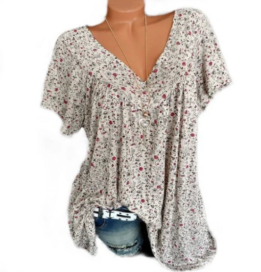 Tunique d'été à col en V et imprimé floral pour femme
