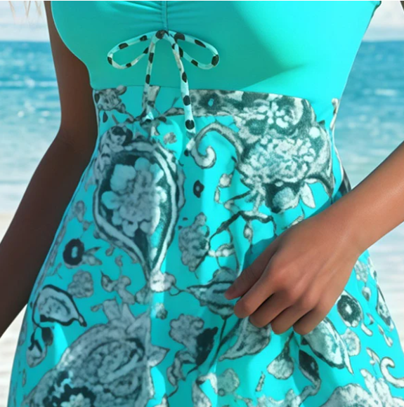 Ensemble tankini à jupe et col en V pour femme, avec short de bain