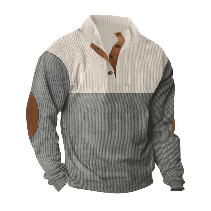 Sweat-shirt en velours côtelé à blocs de couleurs pour homme