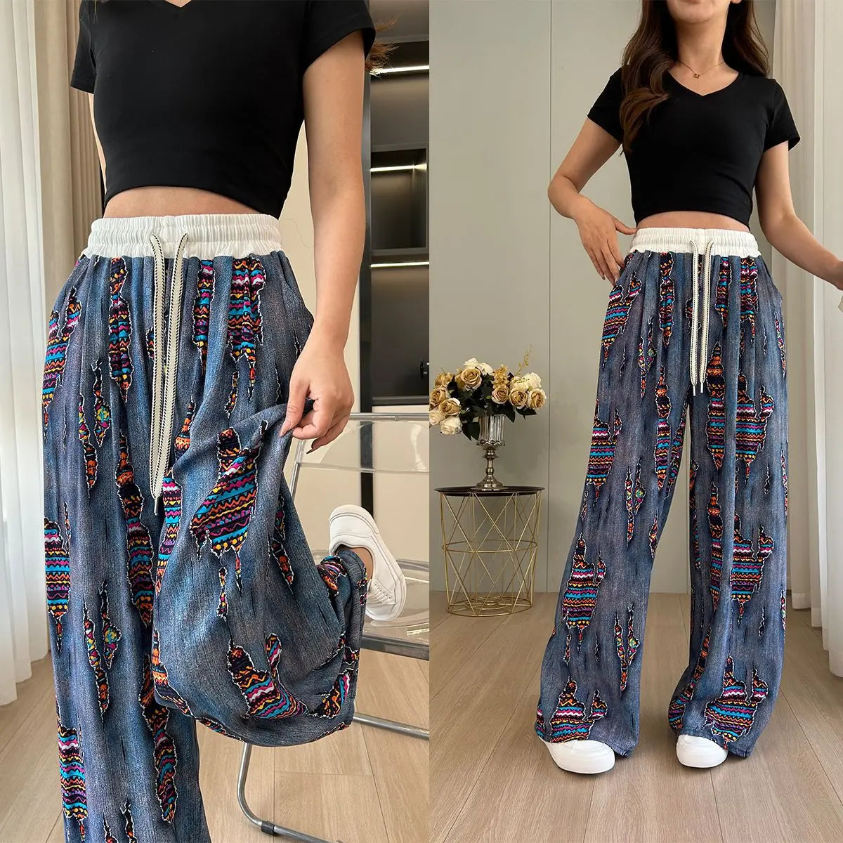Jean ample à jambes larges et imprimé pour femme
