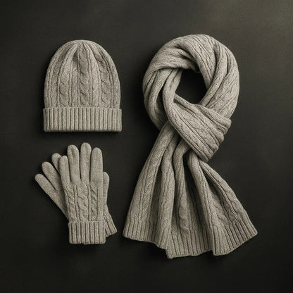 Ensemble d'hiver classique en laine mélangée : bonnet, écharpe et gants