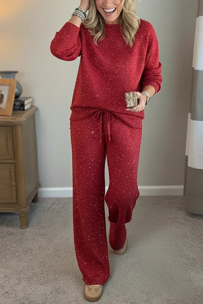Ensemble détente à jambes larges en jersey scintillant pour femme