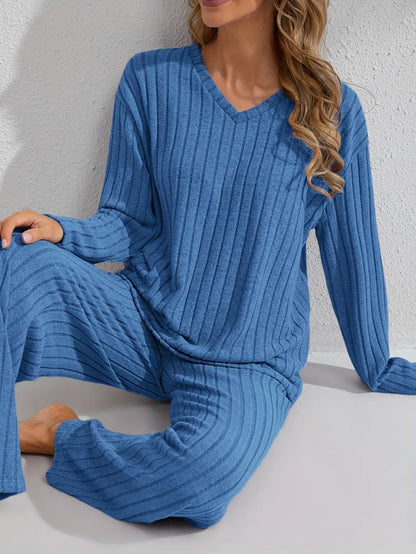 Ensemble de détente côtelé à manches longues pour femme