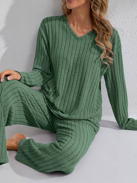 Ensemble de détente côtelé à manches longues pour femme