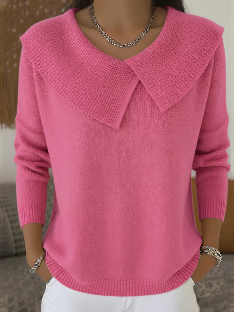 Pull de Noël Femme en Maille avec Col à Revers