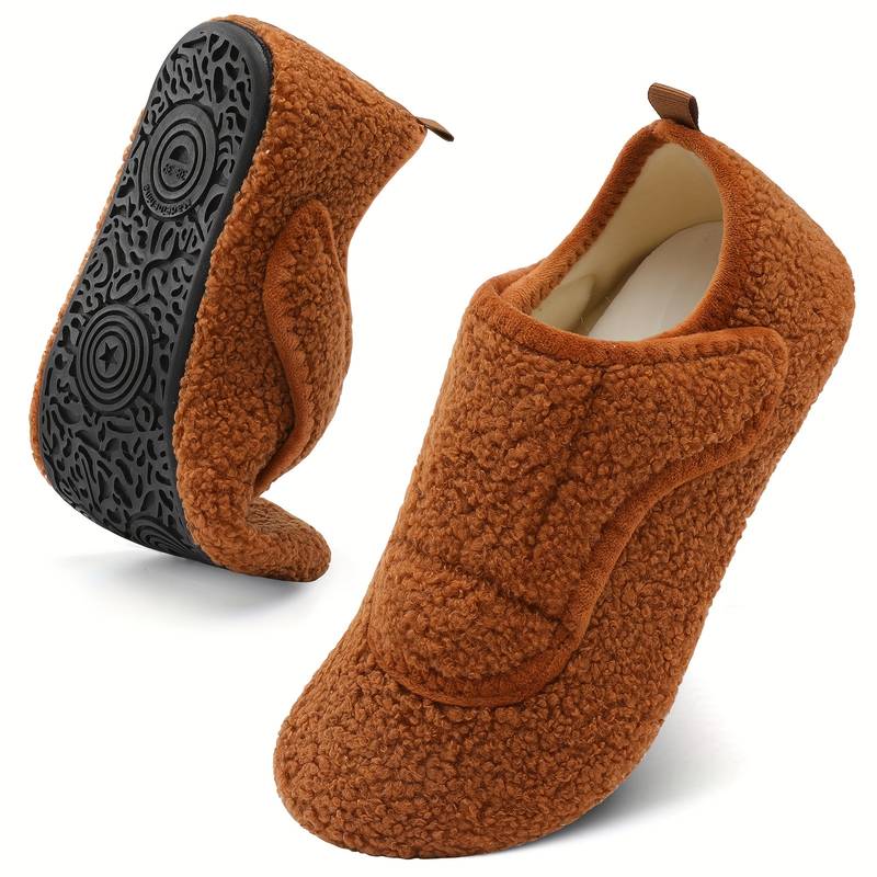 Pantoufles d'intérieur chaudes et ajustables pour femmes, coupe large