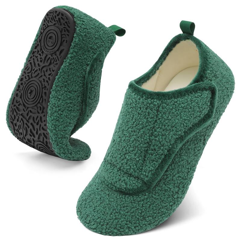 Pantoufles d'intérieur chaudes et ajustables pour femmes, coupe large
