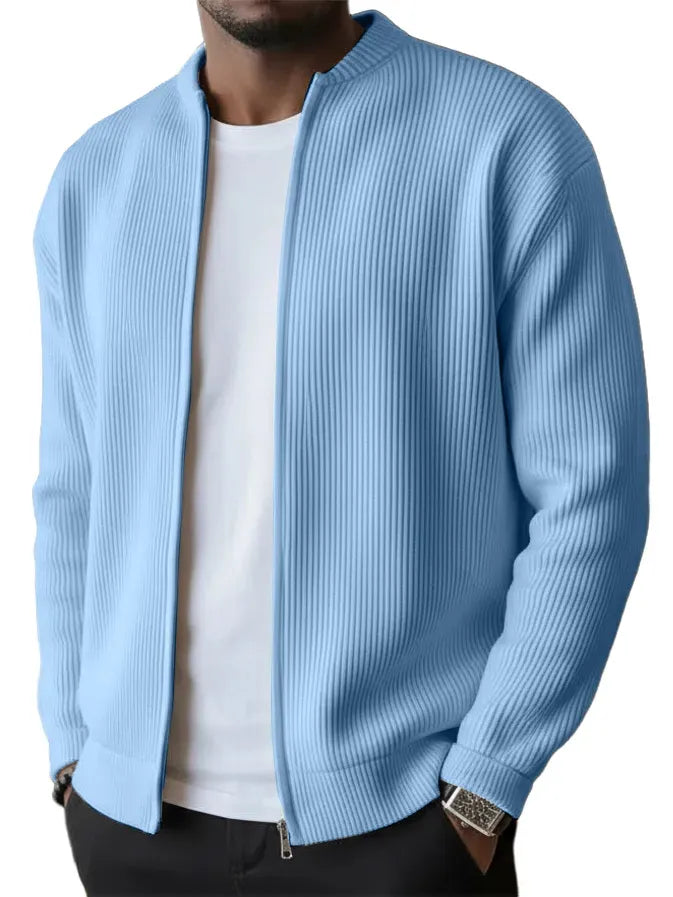 Gilet cardigan boutonné en maille gaufrée côtelée à col montant pour homme