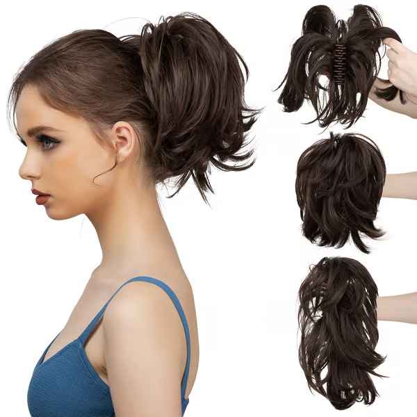 Postiche queue de cheval chignon haut avec pince à griffes synthétiques
