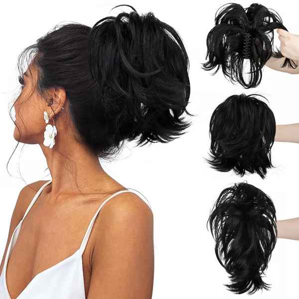 Postiche queue de cheval chignon haut avec pince à griffes synthétiques