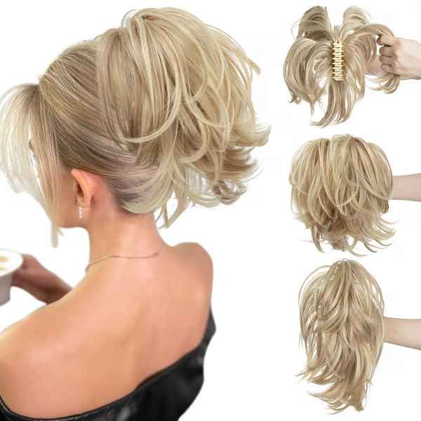 Postiche queue de cheval chignon haut avec pince à griffes synthétiques