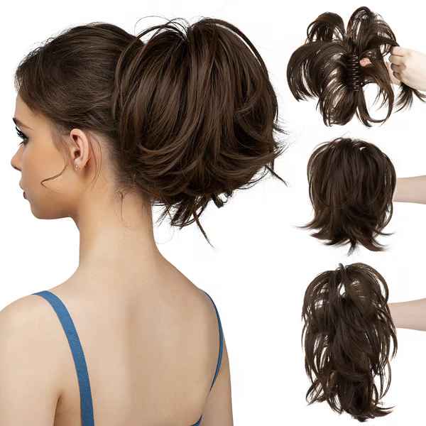Postiche queue de cheval chignon haut avec pince à griffes synthétiques