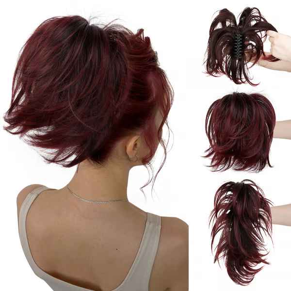 Postiche queue de cheval chignon haut avec pince à griffes synthétiques